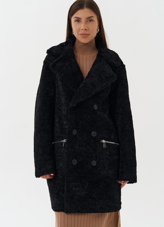 Женская двухсторонняя дубленка из эко кожи модель № 27769 универмаг малина