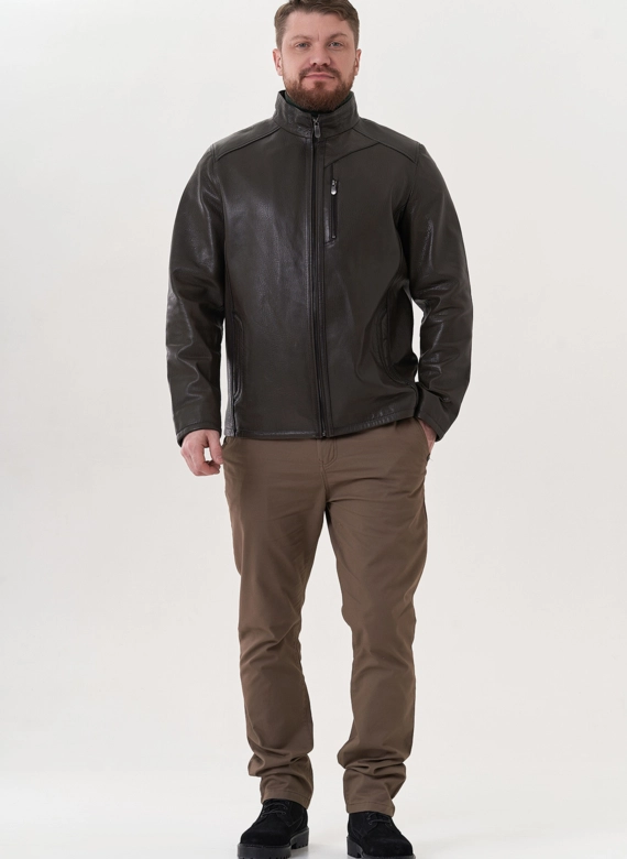 Мужская куртка из натуральной кожи в цвете хаки
