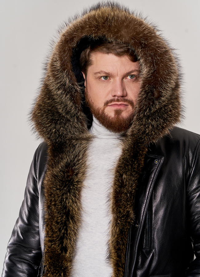 Мужской пуховик из натуральной кожи модель № П-500 в рассрочку