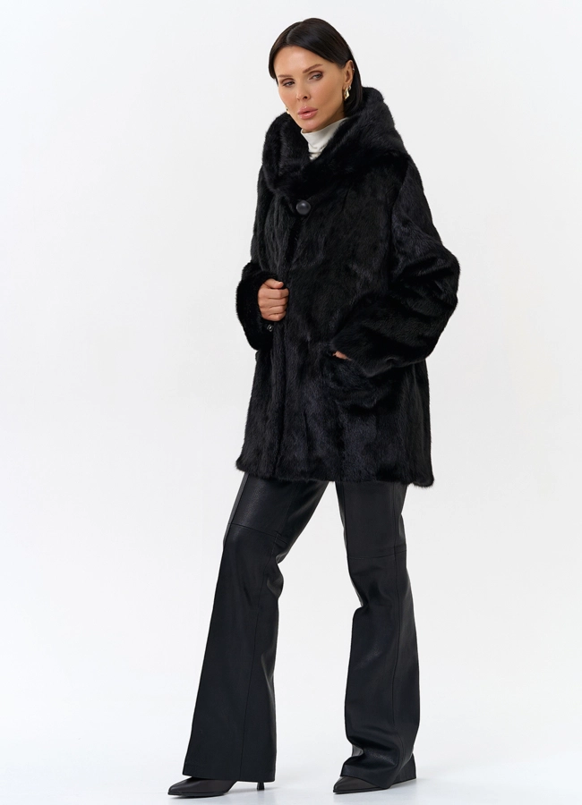 Шуба из меха норки с капюшоном модель № 29104 в кредит