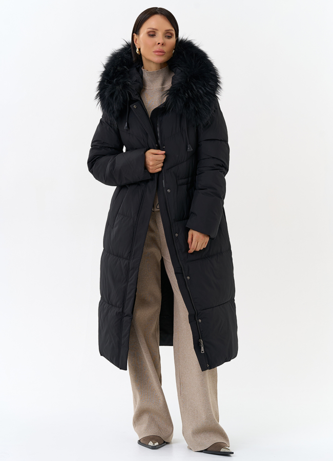 Женский пуховик с капюшоном из меха чернобурки модель № 31970 универмаг малина
