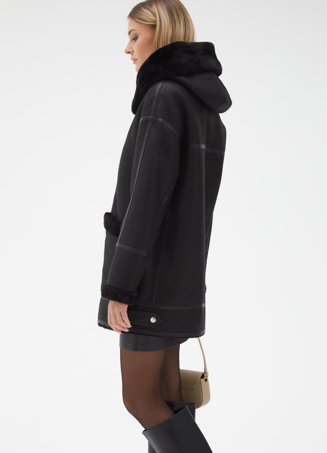 фото Женская удлиненная дубленка из эко кожи модель № 32022