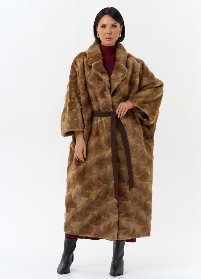 Шуба из меха норки с английским воротником модель № 31181 меха малина