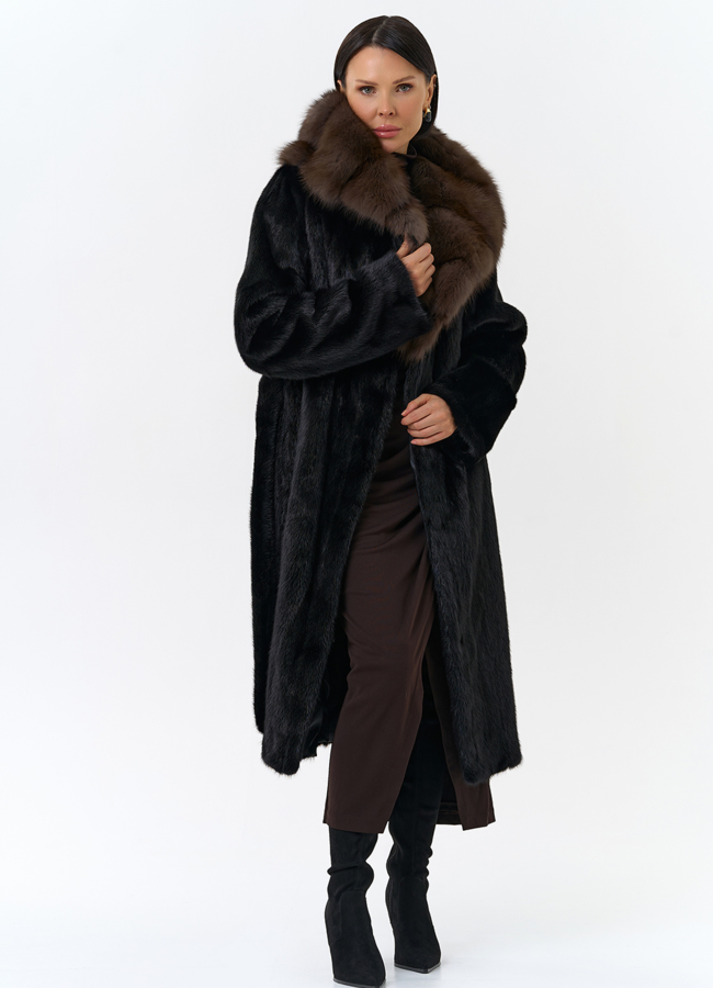 Шуба из норки с капюшоном  модель № 25003 универмаг малина