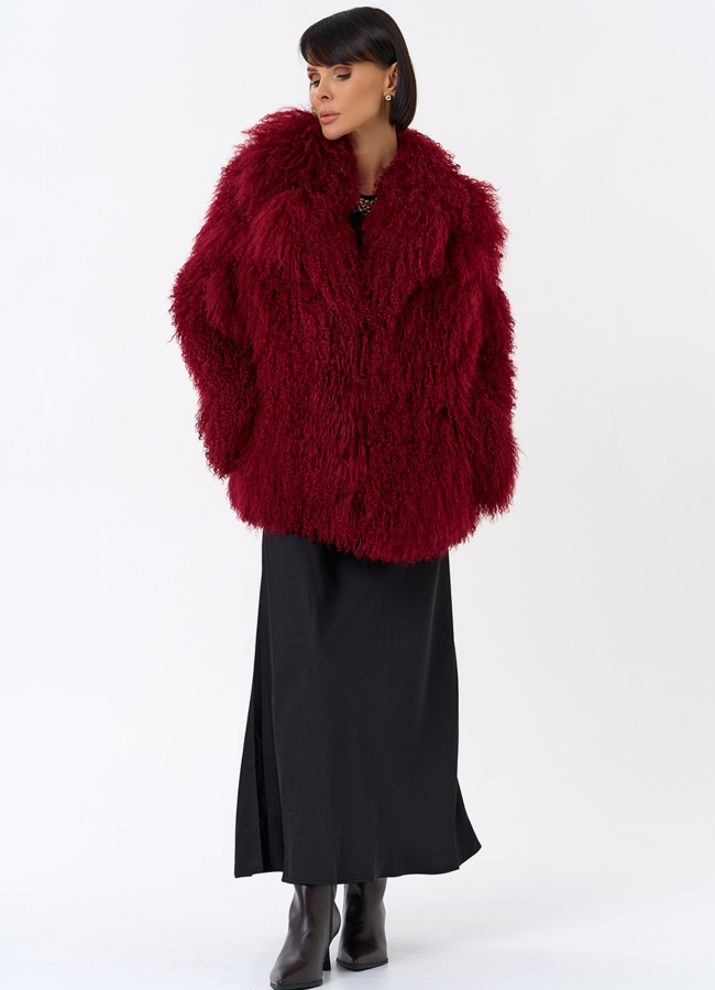 фото Красная шуба из ламы модель № 31832
