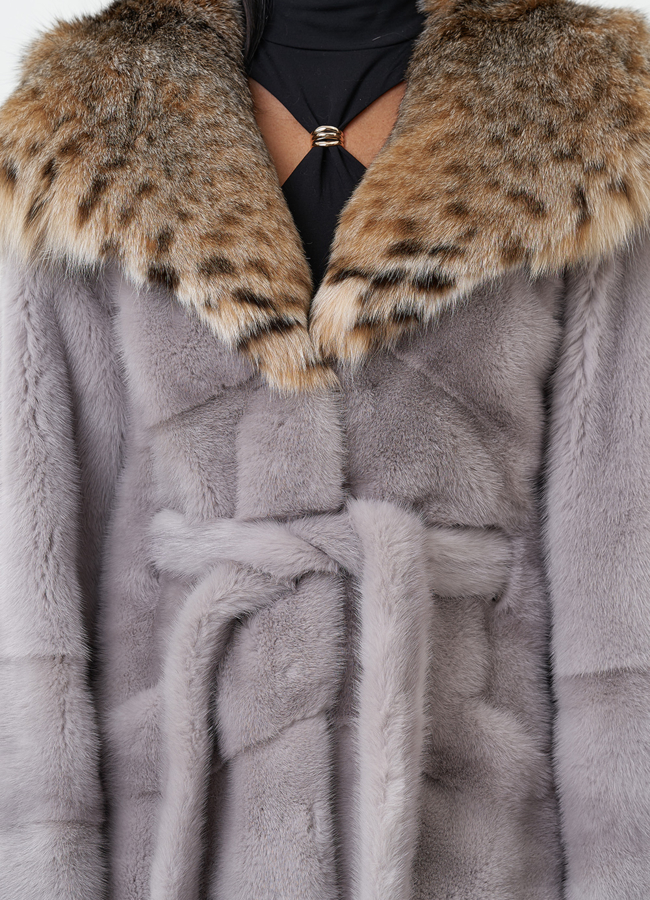 Женская шуба из меха норки с капюшоном из меха рыси модель № 31166 универмаг малина