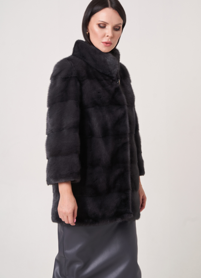 Норковая шуба трансформер, поперечная со стойкой модель № 25924 универмаг малина