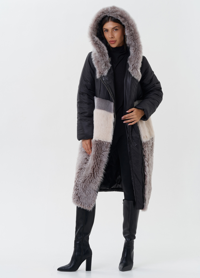 Комбинированный пуховик с овчиной модель № 26911 в рассрочку