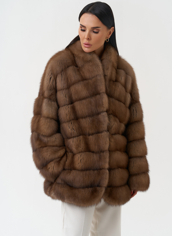 Шуба из куницы с воротником шаль