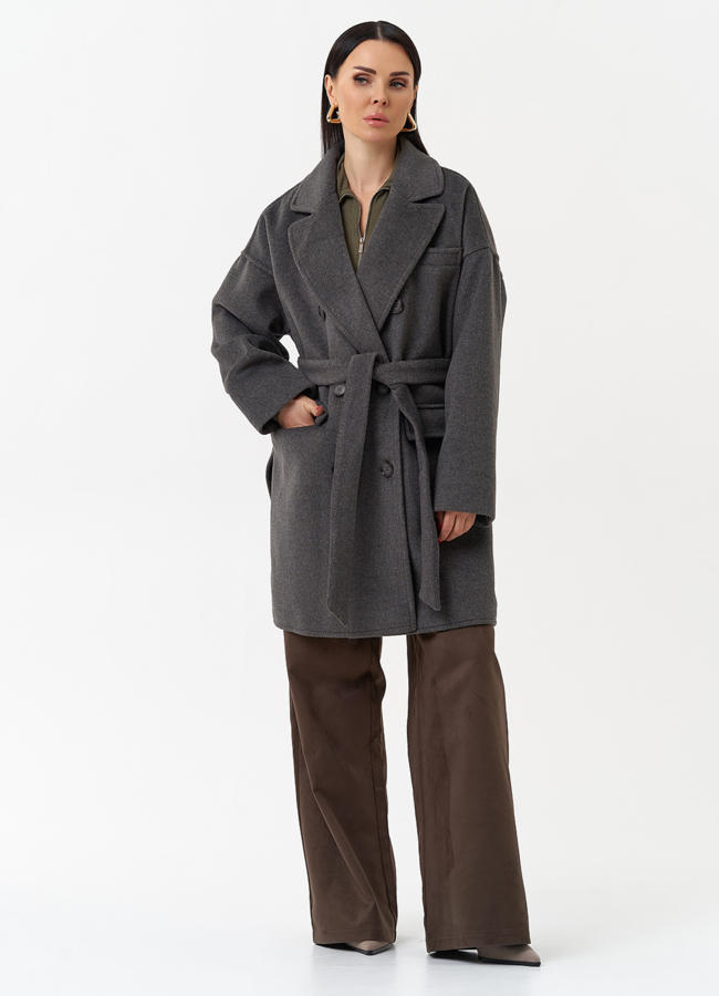 Женское укороченное пальто с поясом модель № 30196 в кредит