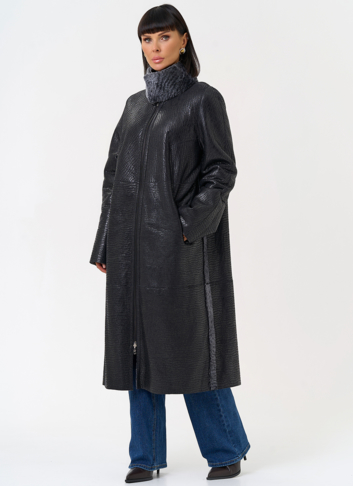 Женская двухсторонняя дубленка с воротником стойкой