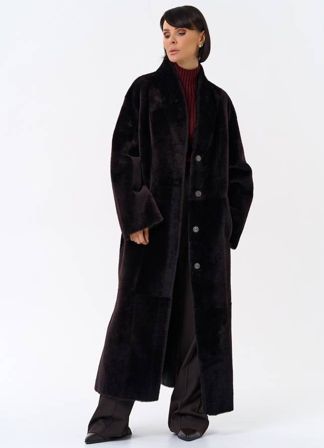 Женская двухсторонняя дубленка с декоративным поясом модель № 31853 универмаг малина