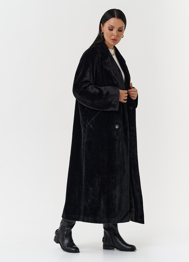 Утепленное пальто из эко меха модель № 28104 универмаг малина