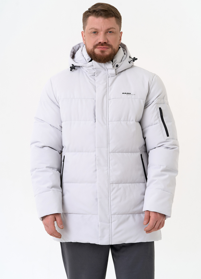 Мужской светлый пуховик с капюшоном модель № 31454 универмаг малина
