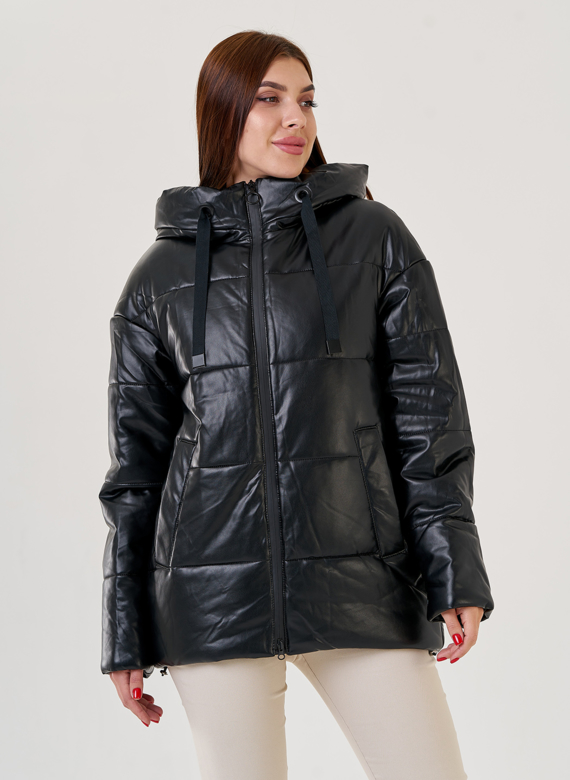 Черный пуховик Malina Siberian из искусственной кожи