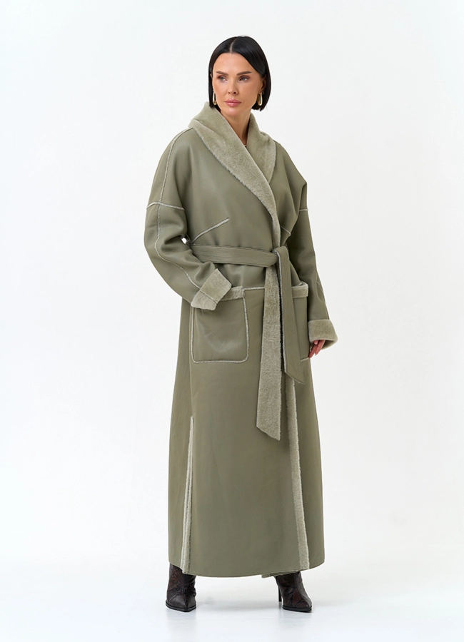Женская дубленка зеленого цвета модель № 34204 универмаг малина фото