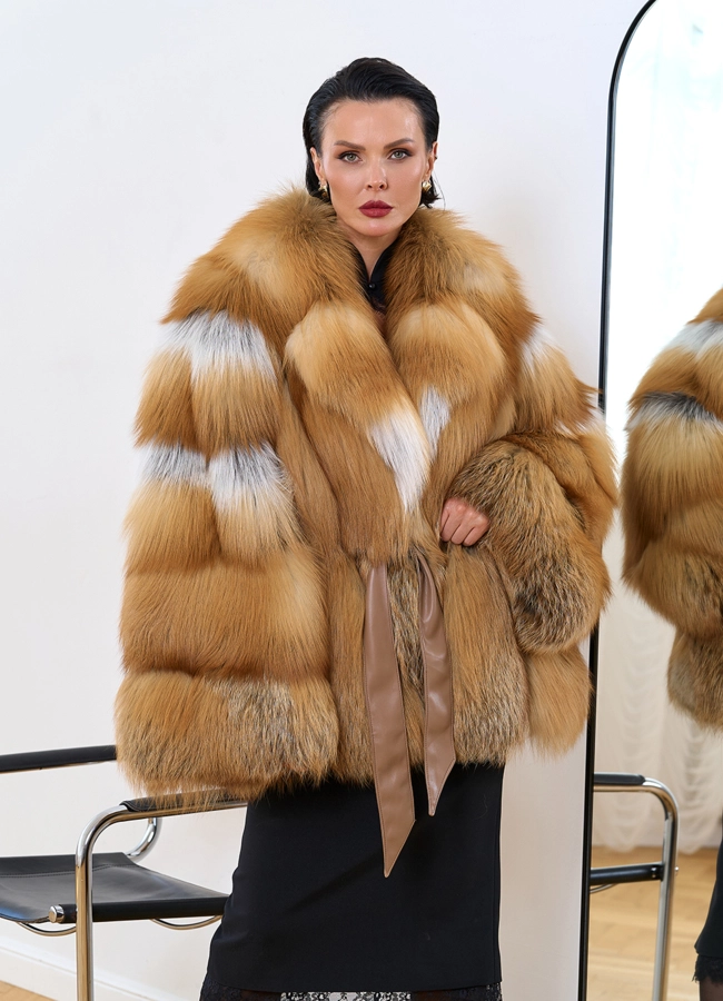 фото Женская шуба из меха рыжей лисы модель № 34436 фото