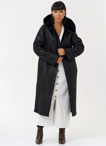 Натуральная двухсторонняя дубленка с капюшоном фото