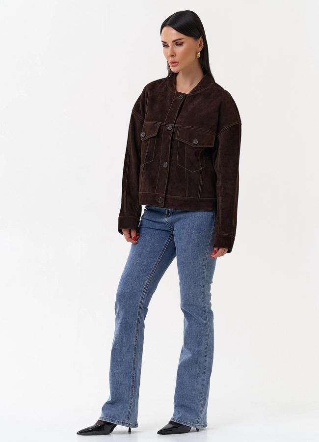 фото Куртка из замши коричневого цвета модель № 29927