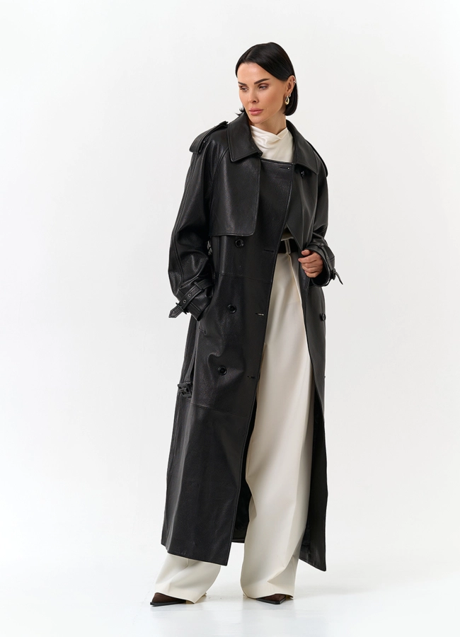 Женский длинный плащ из натуральной кожи модель № 32903 в рассрочку
