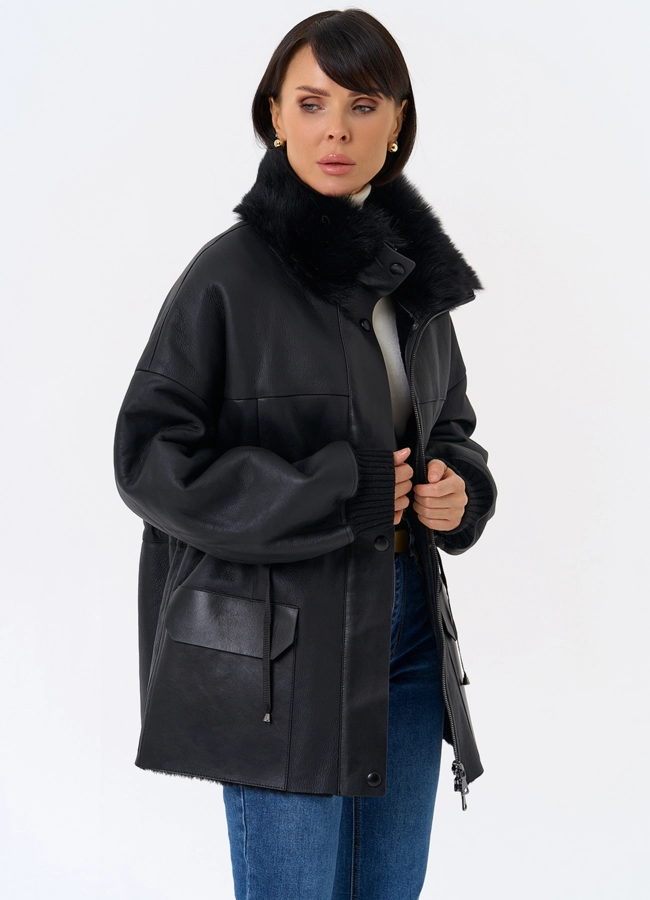 Женская натуральная дубленка с воротником стойкой модель № 31930 универмаг малина