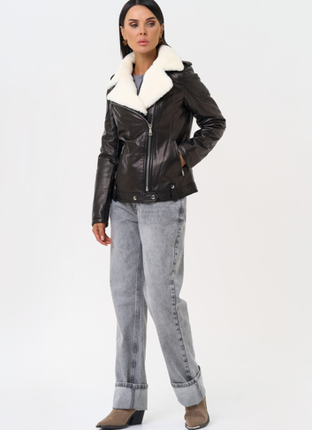 Утепленная кожаная куртка с мехом