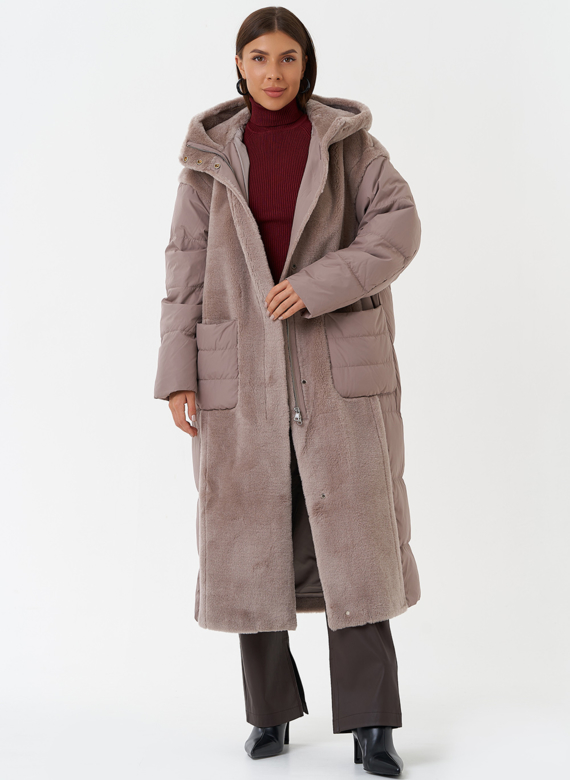 Комбинированное пальто с капюшоном