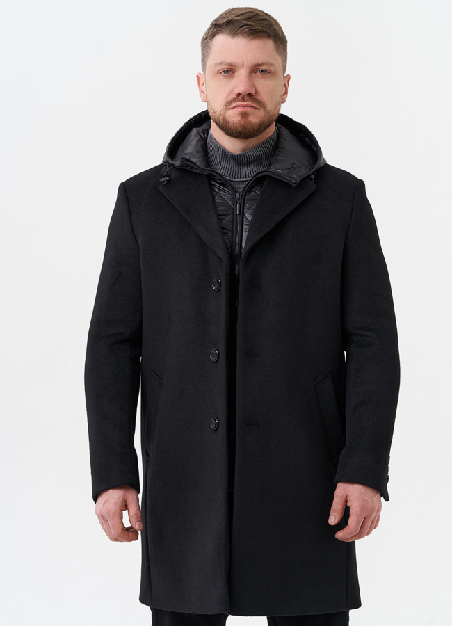 Мужское пальто черного цвета модель № 28676 универмаг малина