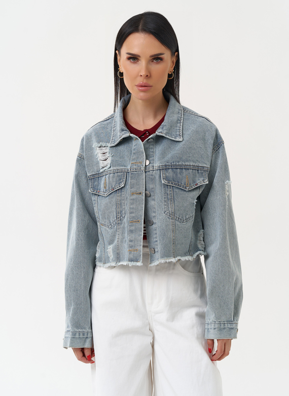 Женская укороченная джинсовая куртка