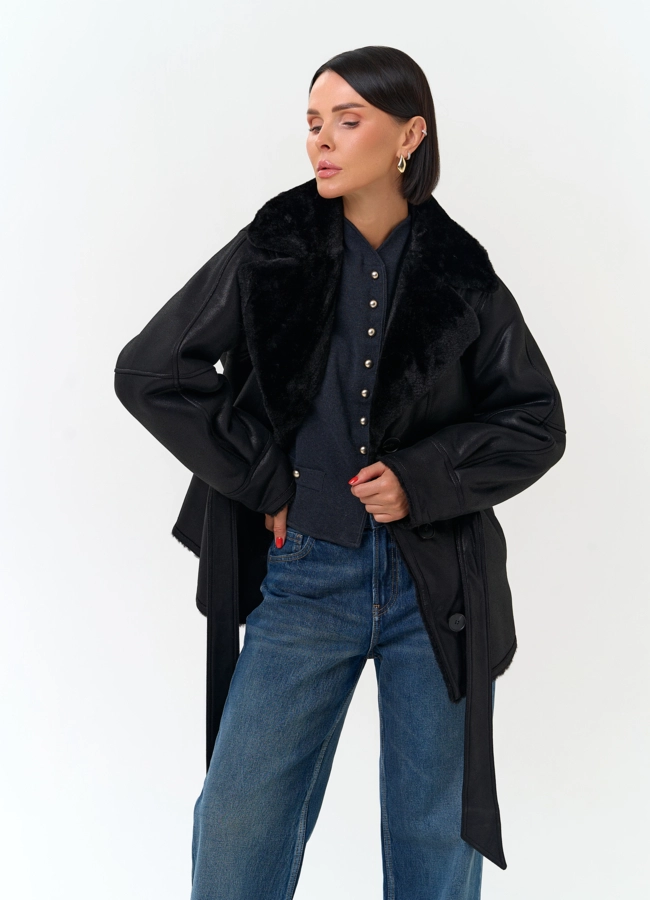Женская дубленка из эко замши модель № 33885 универмаг малина