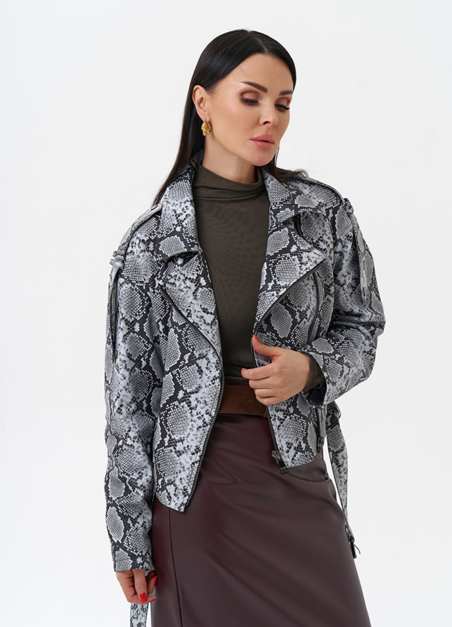 Кожаная куртка со змеиным принтом модель № 4445 универмаг малина